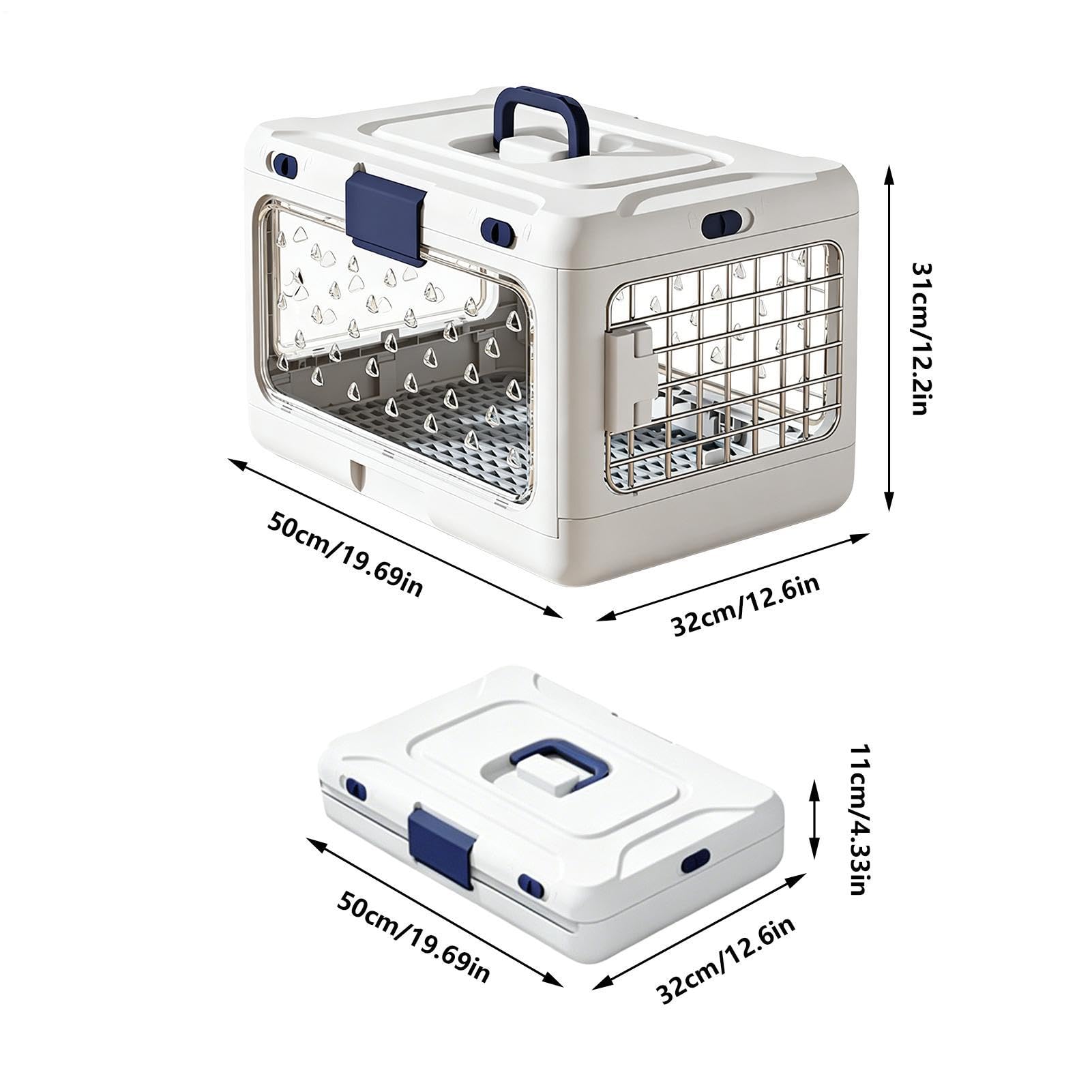 Trasportino portatile per gatti con guscio rigido pieghevole, gabbia da viaggio per animali domestici con porta di caricamento superiore e vano portaoggetti, cuccia pieghevole per gattini di piccola