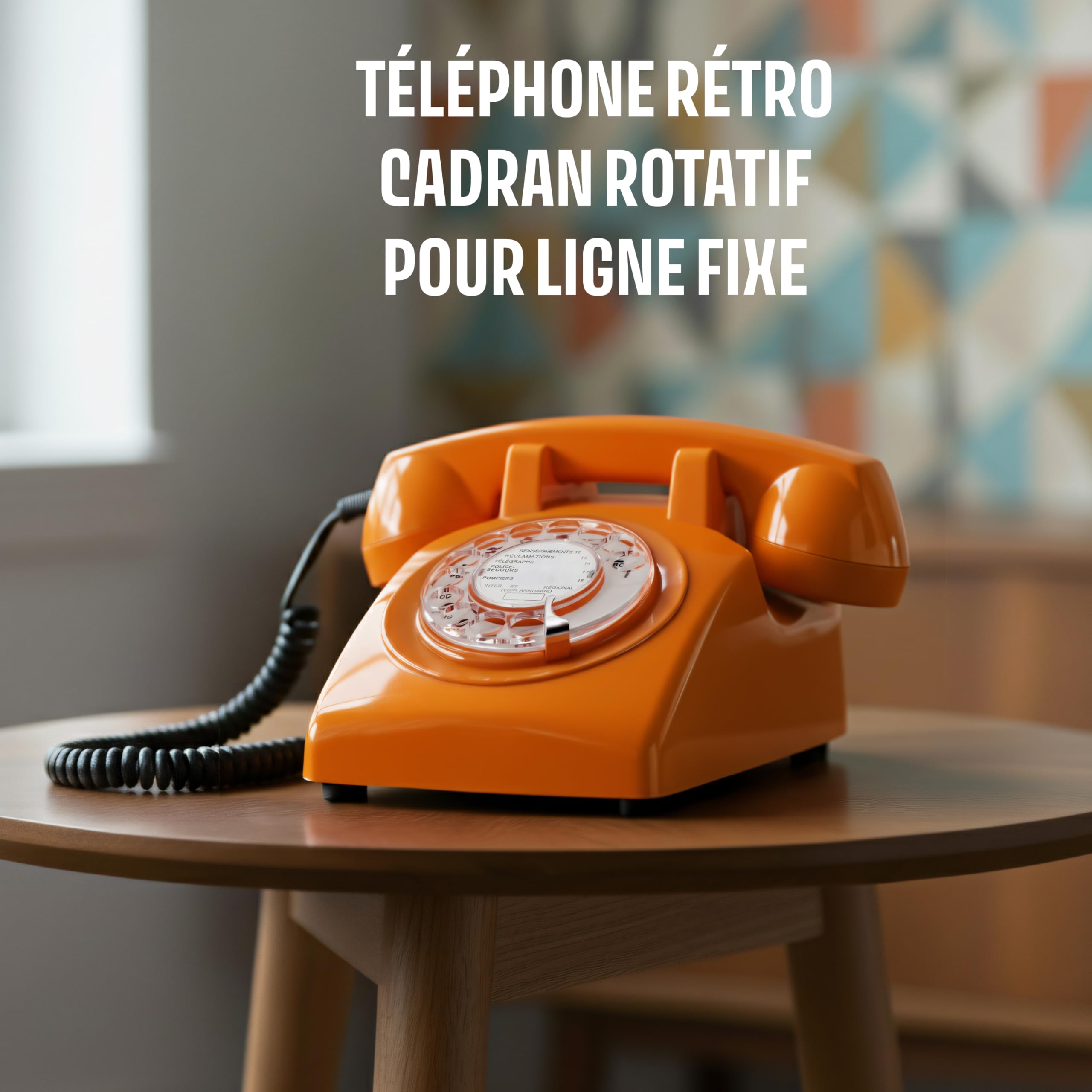 Opis Technology 60s Cable – Téléphone Fixe Vintage à Cadran Rotatif & Cloche Mécanique – Compatible Plupart des Box & Fibre – Design Rétro Années 60 – Orange