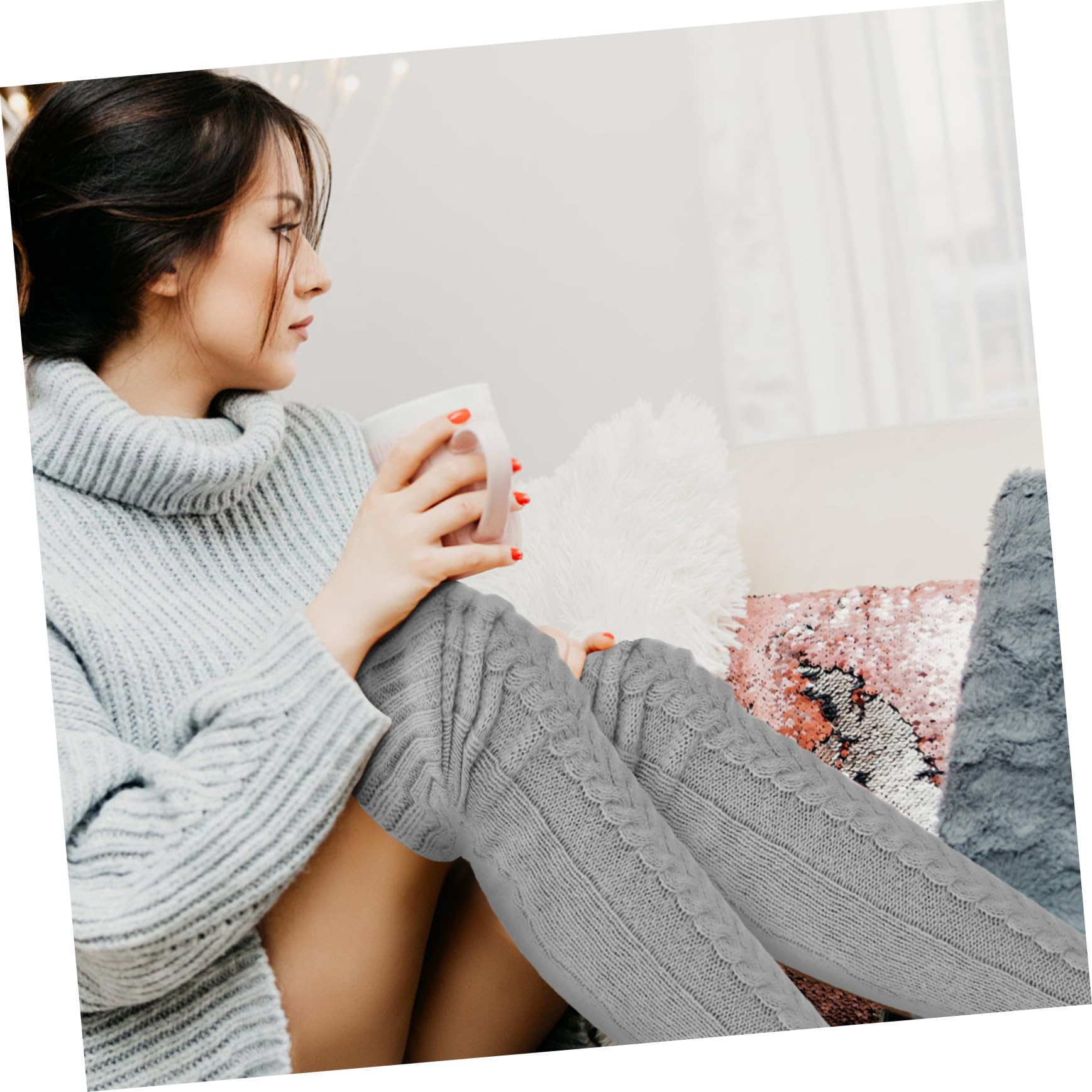 COLLBATH 2pares Calcetines Por Encima Rodilla Calcetines De Punto Para Mujer Calentadores De Piernas Para Invierno