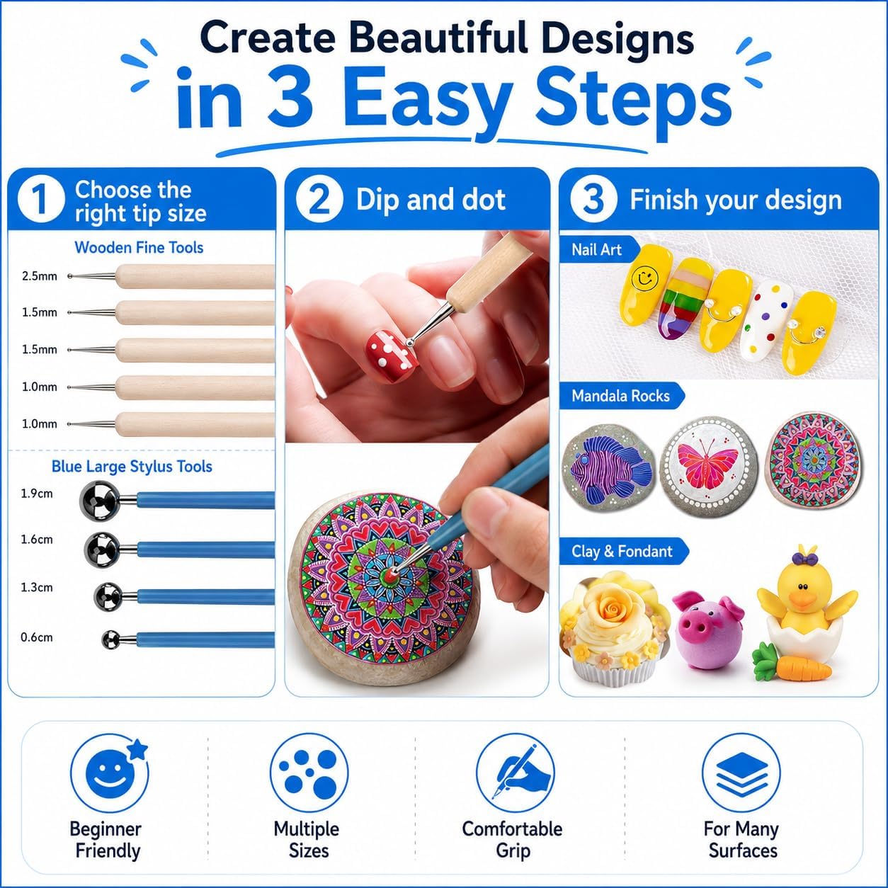 ABenkle 10Pcs Dotting Tools Ball Styluses for Rock Painting, Pottery Clay Modeling Embossing Art Mandala
