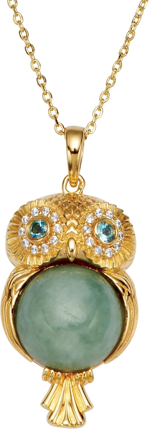 PalmBeach Yellow Gold-plated Round Genuine Green Jade Pendant (33mm) with 18 inch Chain