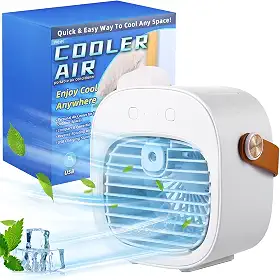 Ar Condicionado Portátil Pessoal, Mini Ar Condicionado 6000 mAh, Ar Condicionado Recarregável USB, Ventilador Silencioso de 3 Velocidades para Quarto, Quarto, Escritório, Carro, Viagem e Interior e Exterior