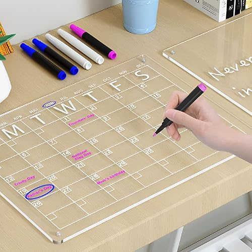 Miniatura 7 de Paquete de 2 pizarras magnéticas acrílicas de borrado en seco para refrigerador, calendario mensual de 14 x 11 pulgadas, planificador de pizarra