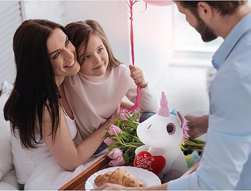 Miniatura 6 de DolliBu I Love You - Unicornio blanco de San Valentín, lindo animal de peluche con corazón rojo y nombre, regalo personalizado para el día de San