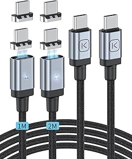 Kuulaa USB C to USB C Charger Cable Magnetic Charging Cable 65W 5A Type C Charger Cable Fast Charging, Phone Charger USB-C Data Lead Nylon Braided Compatible with Samsung Huawei etc.(2 Pack 1M + 2M)
