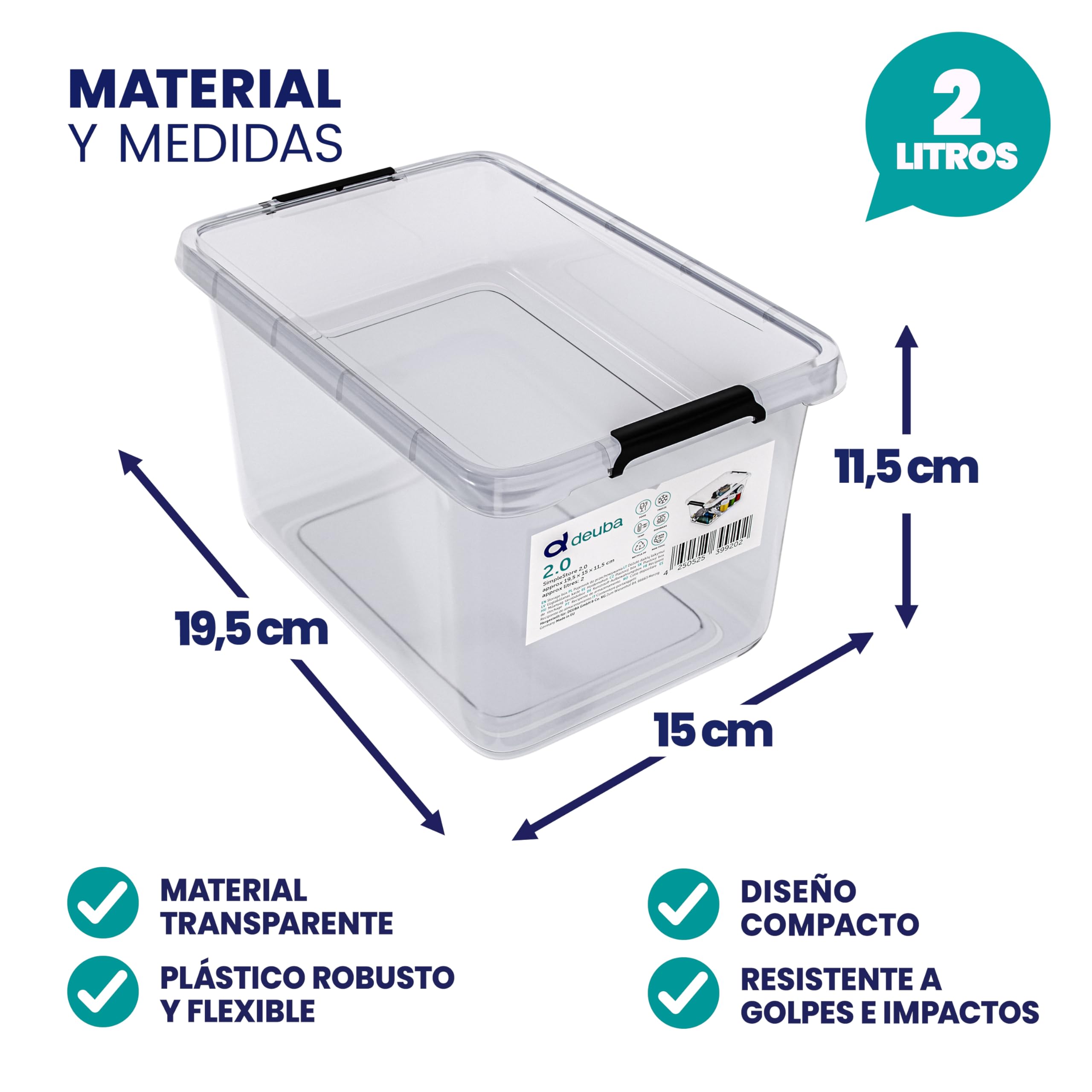 Deuba® 10x Cajas de Almacenaje con Tapa Apilables 2L Transparentes Juguetes Cocina Dormitorio libre de BPA Alimentos