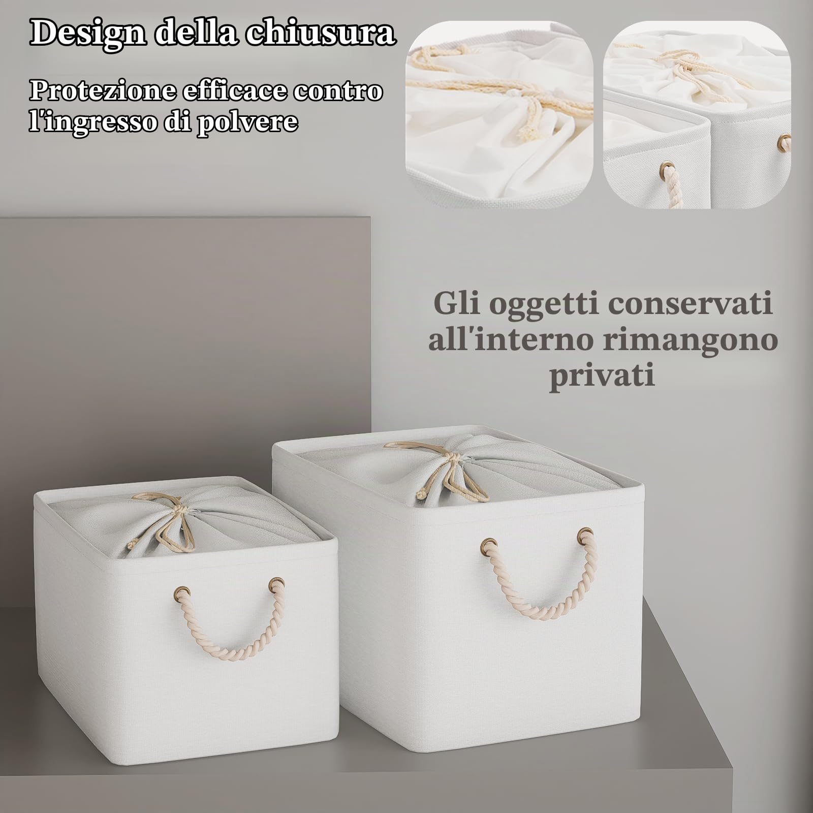 OUTBROS Cestini Portaoggetti Pieghevole Confezione da 3, 38 x 28 x 26 cm Scatola con Coulisse e Manici, Cesti Contenitori in Tessuto, Bianco Puro