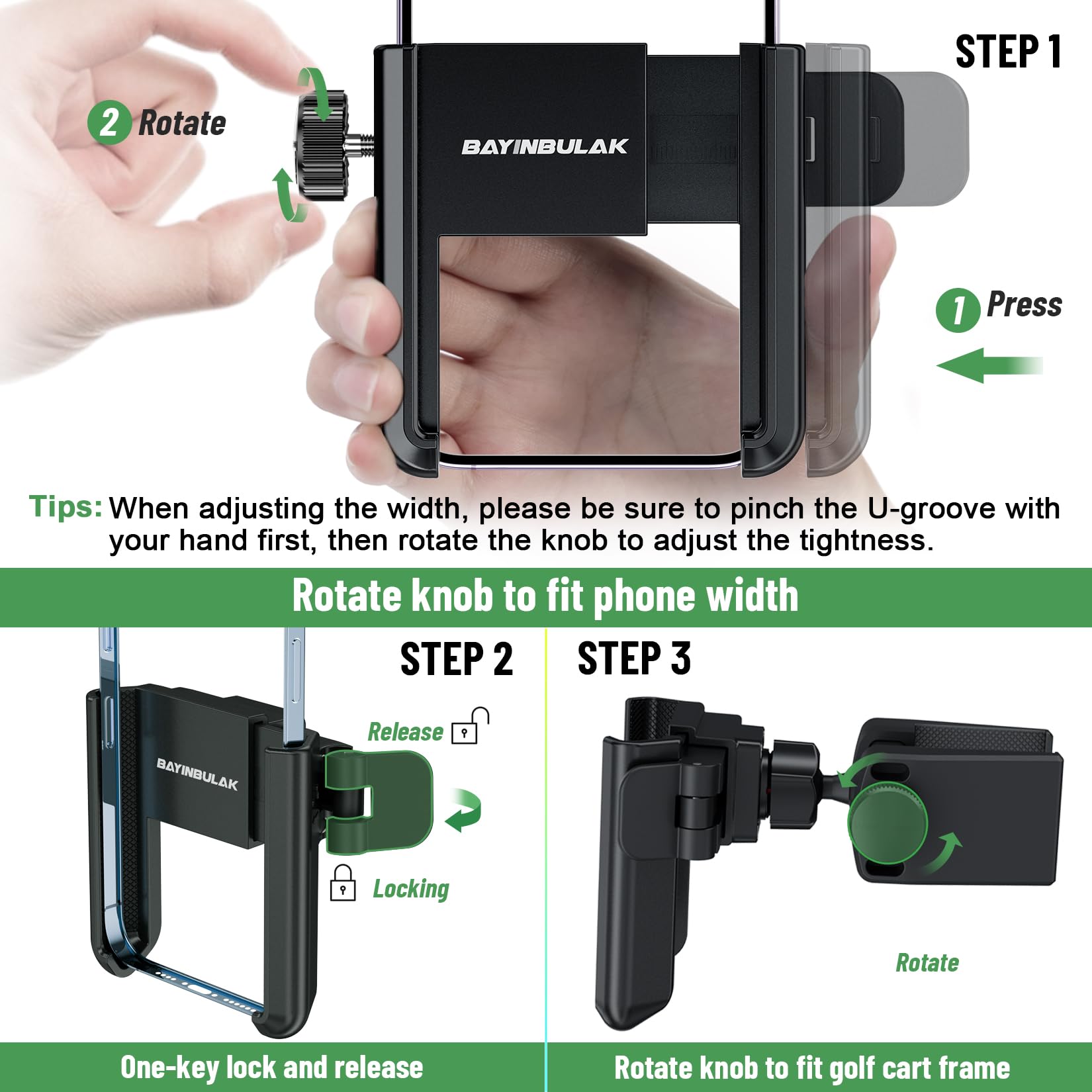 BAYINBULAK Golf Cart Phone Holder Accessories Black