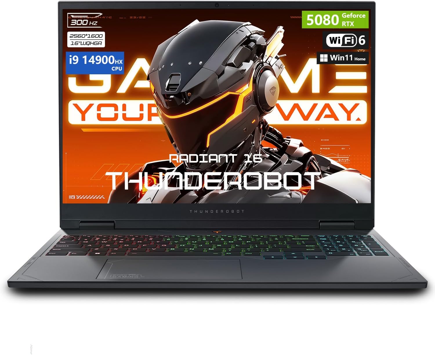 Thunderobot Radiant 16 i9 5080 2.5K Gaming Laptop, 16" WQXGA up to 300Hz Display, Intel Core i9-14900HX, GeForce RTX 5080, 64GB DDR5, 4TB SSD, RGB Backlit Keyboard, Wi-Fi 6, Windows 11 Home, Black