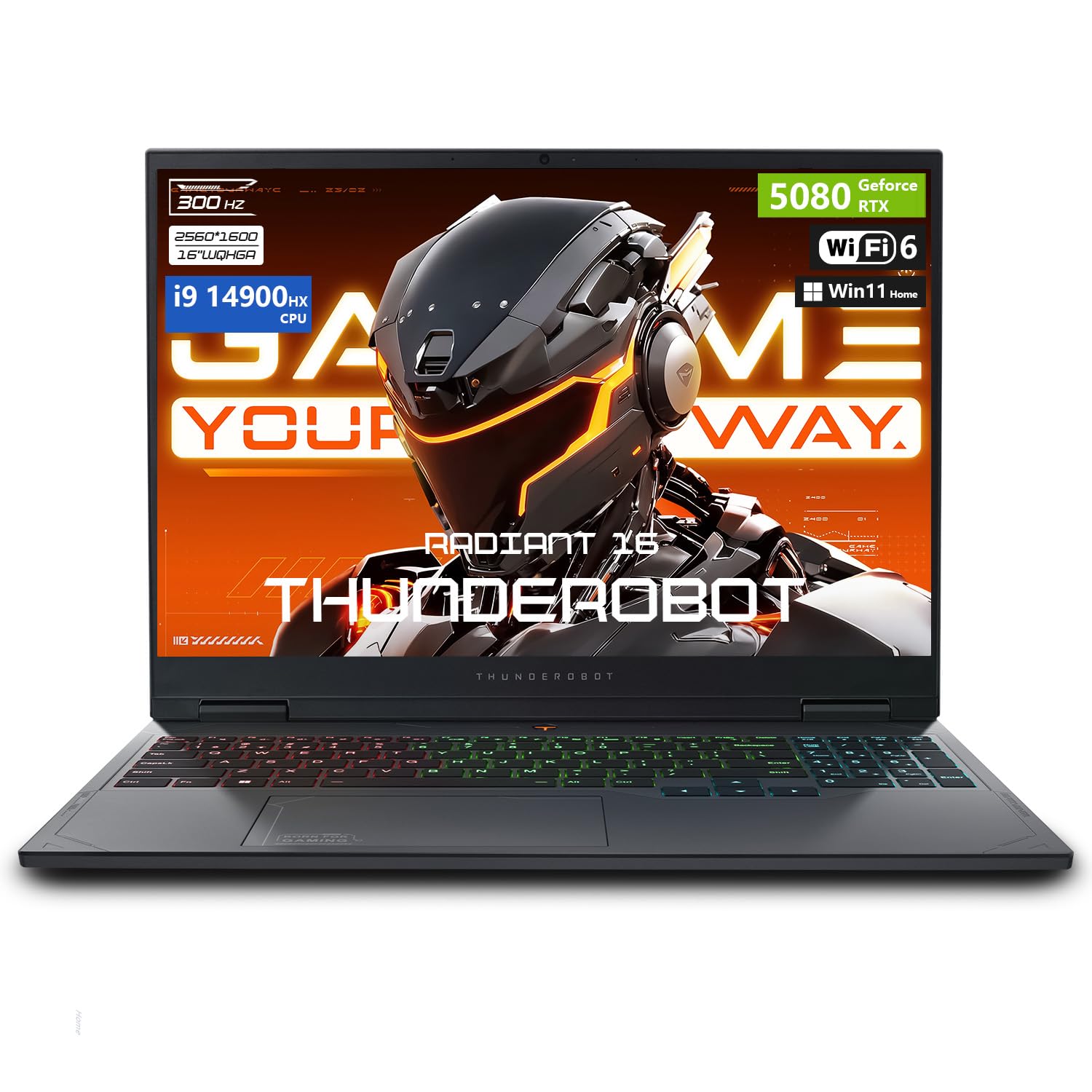 Thunderobot Radiant 16 i9 5080 2.5K Gaming Laptop, 16" WQXGA up to 300Hz Display, Intel Core i9-14900HX, GeForce RTX 5080, 16GB DDR5, 1TB SSD, RGB Backlit Keyboard, Wi-Fi 6, W11 Home, Black