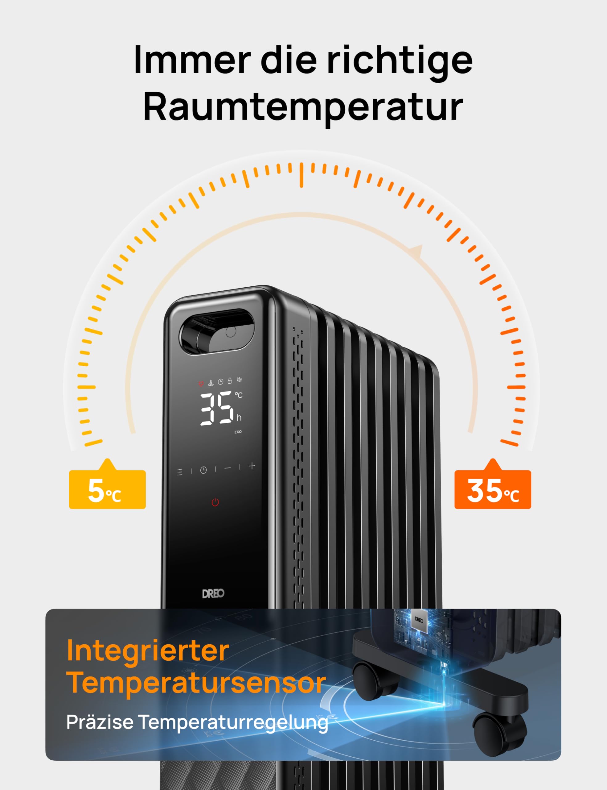 Dreo Ölradiator Energiesparend 2000W, Mobile Elektroheizung 9 Rippen mit Fernbedienung, 3 Heizstufen, 4 Modus, 24h Timer, Überhitzungs-Kippschutz, Radiatoren Elektrisch Heizung mit Thermostat, OH310
