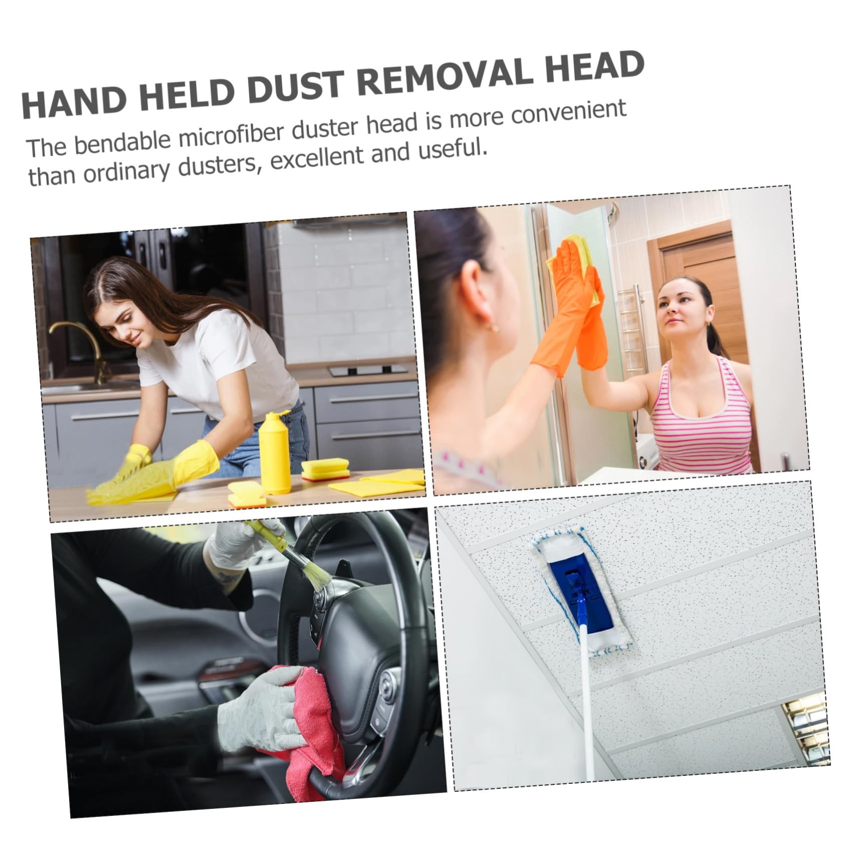 Gatuida Plumero de Techo con Mango Extensible Doble Cabezal de Microfibra y Chenilla para Limpieza de Polvo Coches Ordenadores y Muebles