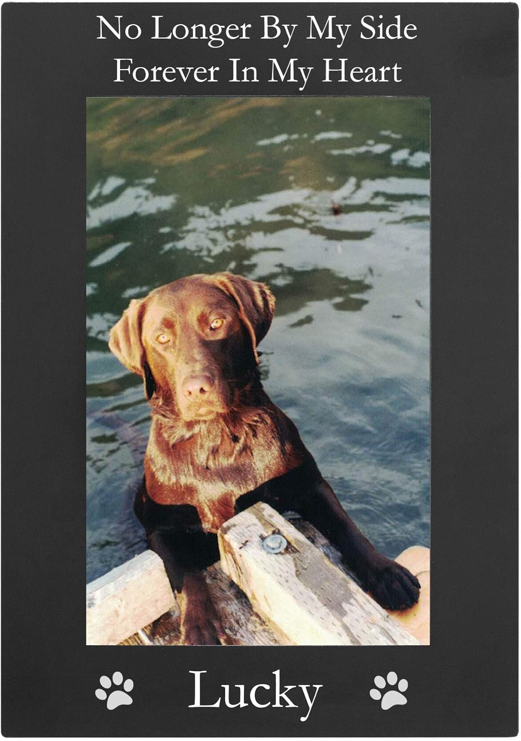 CustomGiftsNow No Longer by My Side Forever in My Heart - Custom Dog - Engraved Anodized Aluminum Hanging/Tabletop Personlized Memorial Photo Picture Frame - Add Your Dogs Name
