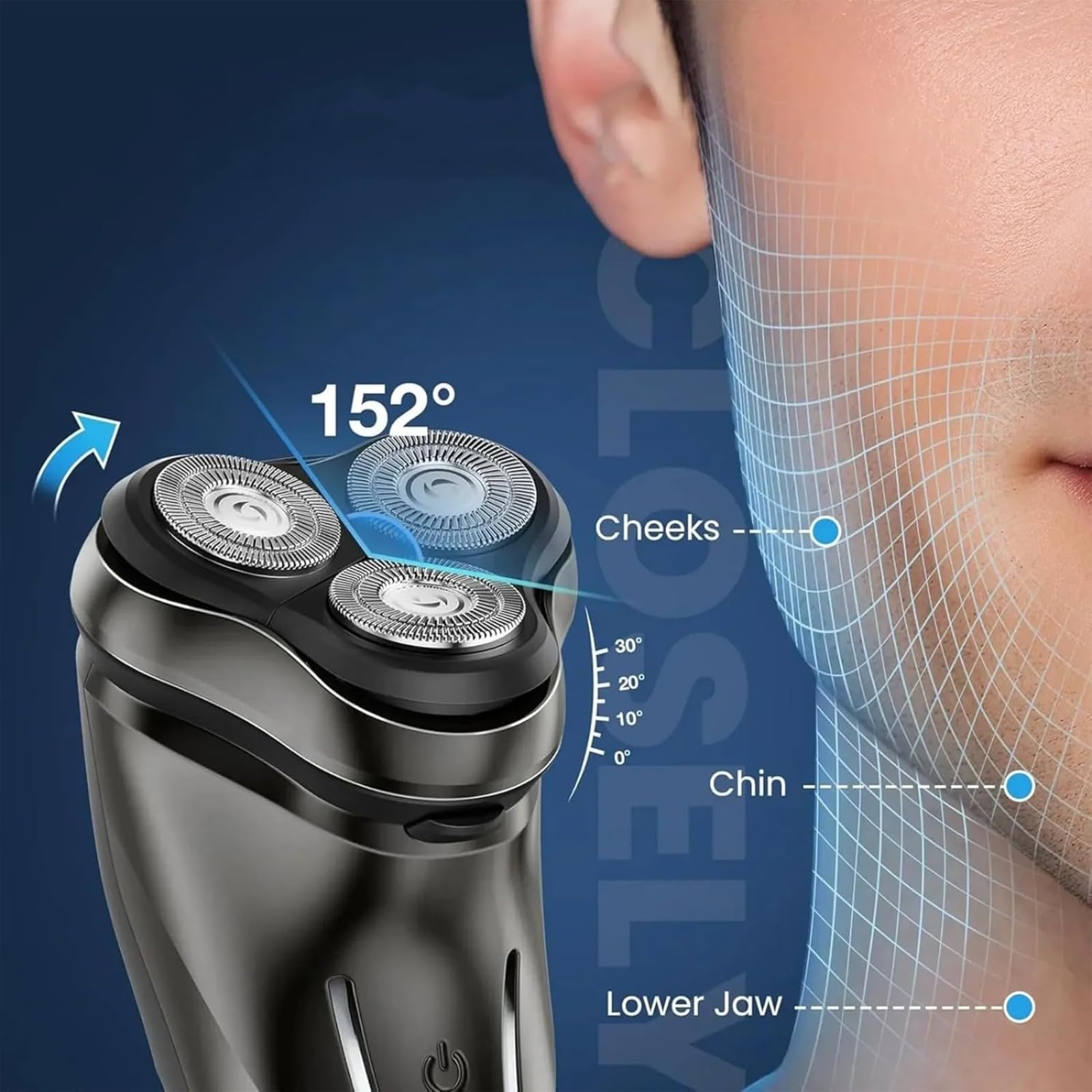 Rasoio elettrico, rasoio elettrico da uomo, rasoio a 3 teste, rasoio rotativo, viso da barba, bagnato e asciutto, impermeabile IPX6, ricaricabile, display a LED, senza fili, lavabile, per uomini