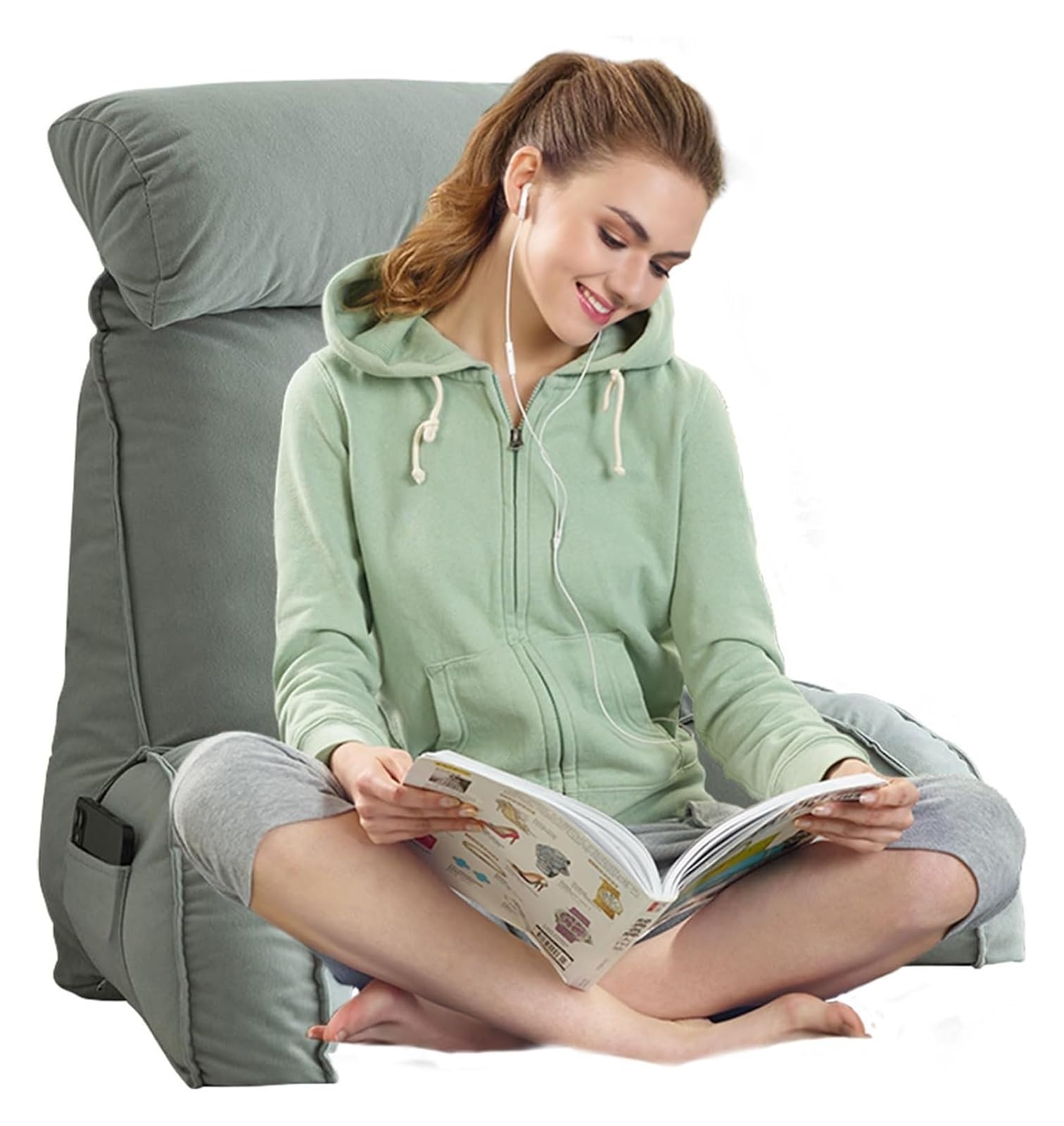 Iulgfsc Light Gray Reading Pillow， Reading Pillow & Back Rest With Arm,Adult Backrest Lounge Cushion