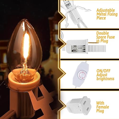 Miniatura 4 de Saillong Paquete de 4 bombillas de luz de cable para casa de pueblo navideño, 6 LED C7, kit de luz de modo de soplado de Navidad, repuesto con