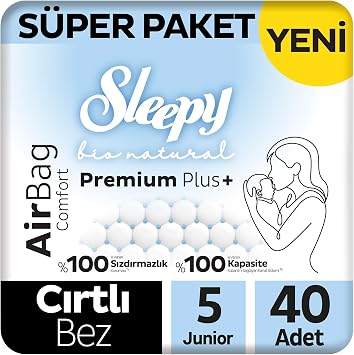 Sleepy Bio Natural Premium Plus Airbag Comfort S per Paket Bebek Bezi 5 Numara Junior 40 Adet
