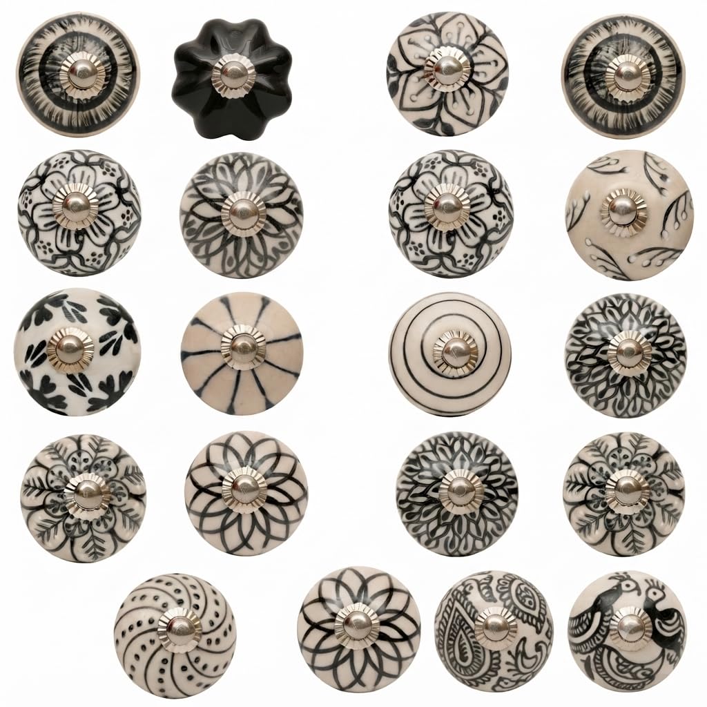 SHYAMVUN Handmade Ceramic Door Knobs | Assorted Vintage Shabby Chic Cabinet Handles | Decorative Drawer Pulls for Cupboard Wardrobe Furniture Home Decor(20 Pack)