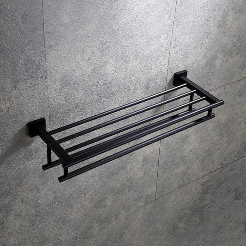 Bathroom Shelves Storage Black Towel Rack 304 Stainless Steel Toilet Shelf Bathroom Towel Double Hanger Towel Rack Neat Hand Ring 1PCS