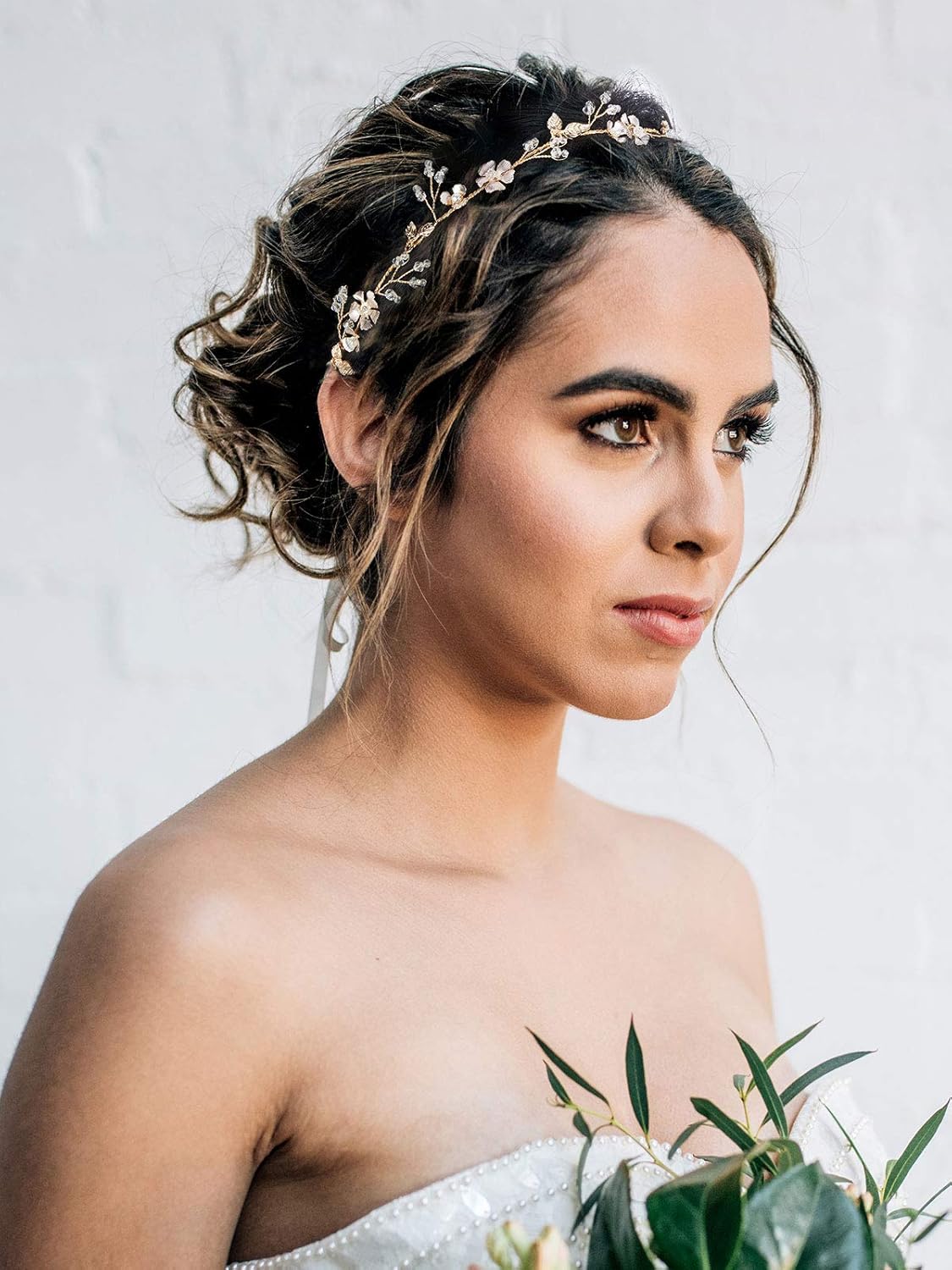 SWEETV Handmade Wedding Headband Flower-Leaf Bridal Headpieces for Wedding Hair Accessories Brides Hair Pieces Gold - Image 2