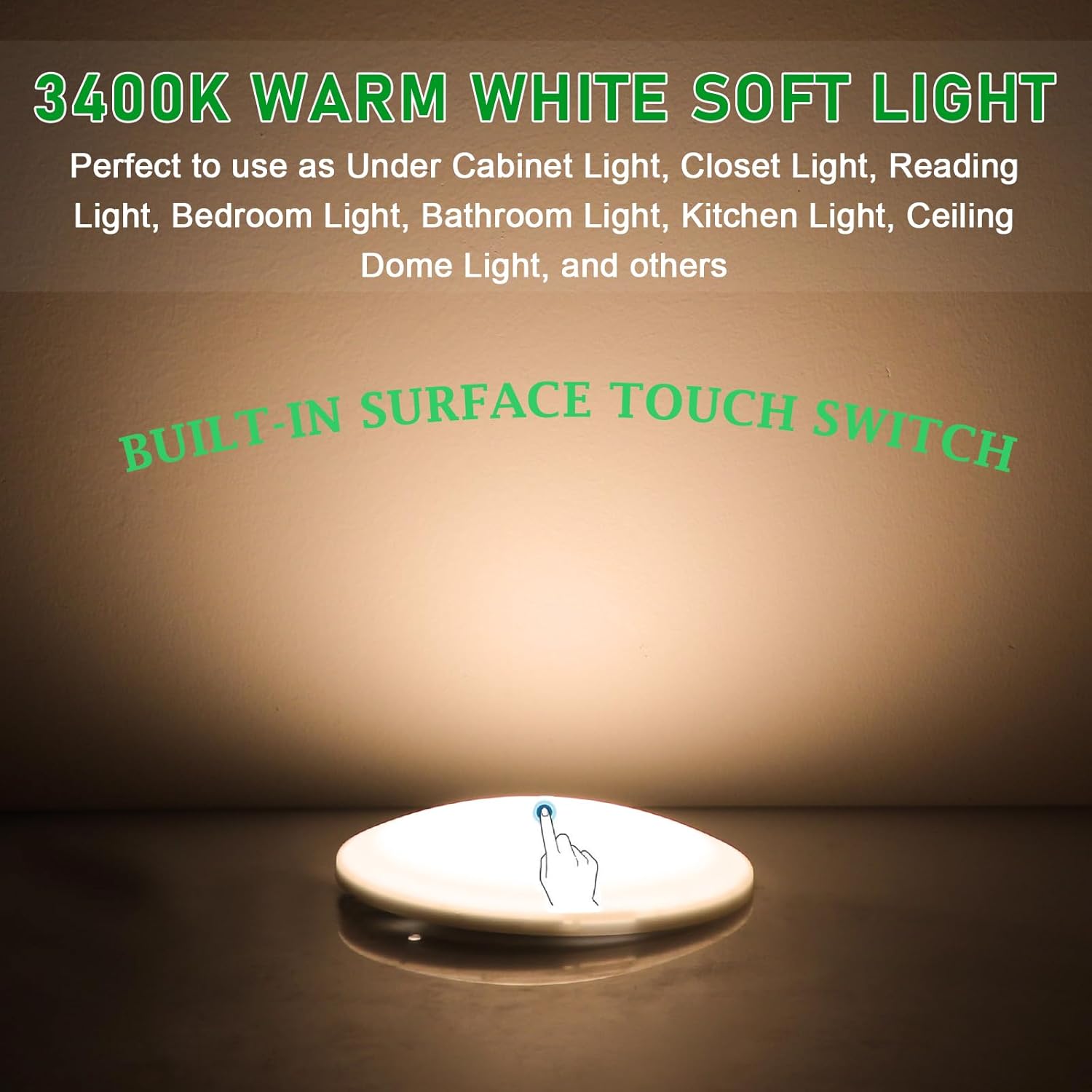 Risestar LED Ceiling Lights-LED Dome Light with On-Off Touch Switch12V LED Lights Ultra Slim Interior Lighting for RV Lights,Trailer Lights,Camper,Boat Warm White 3400K Dimable 3.25inch (Pack of 6)