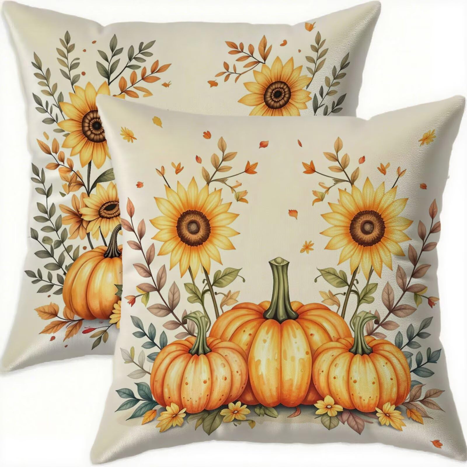 Housse coussin 70x70cm taie oreiller citrouille lot de 2
