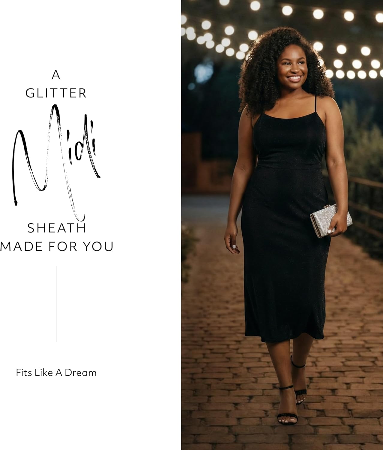 David's Bridal The Edit Studio Black Midi Sheath Dress, Twist Back Straight Neck Dress for Wedding Guest - Image 2