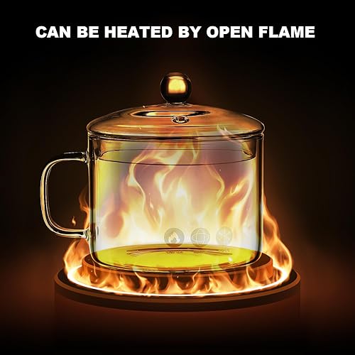 Miniatura 2 de Cacerola de vidrio con tapa de 1 litro, resistente al calor, olla y sartén con tapa, utensilios de horno para microondas, juego de utensilios de