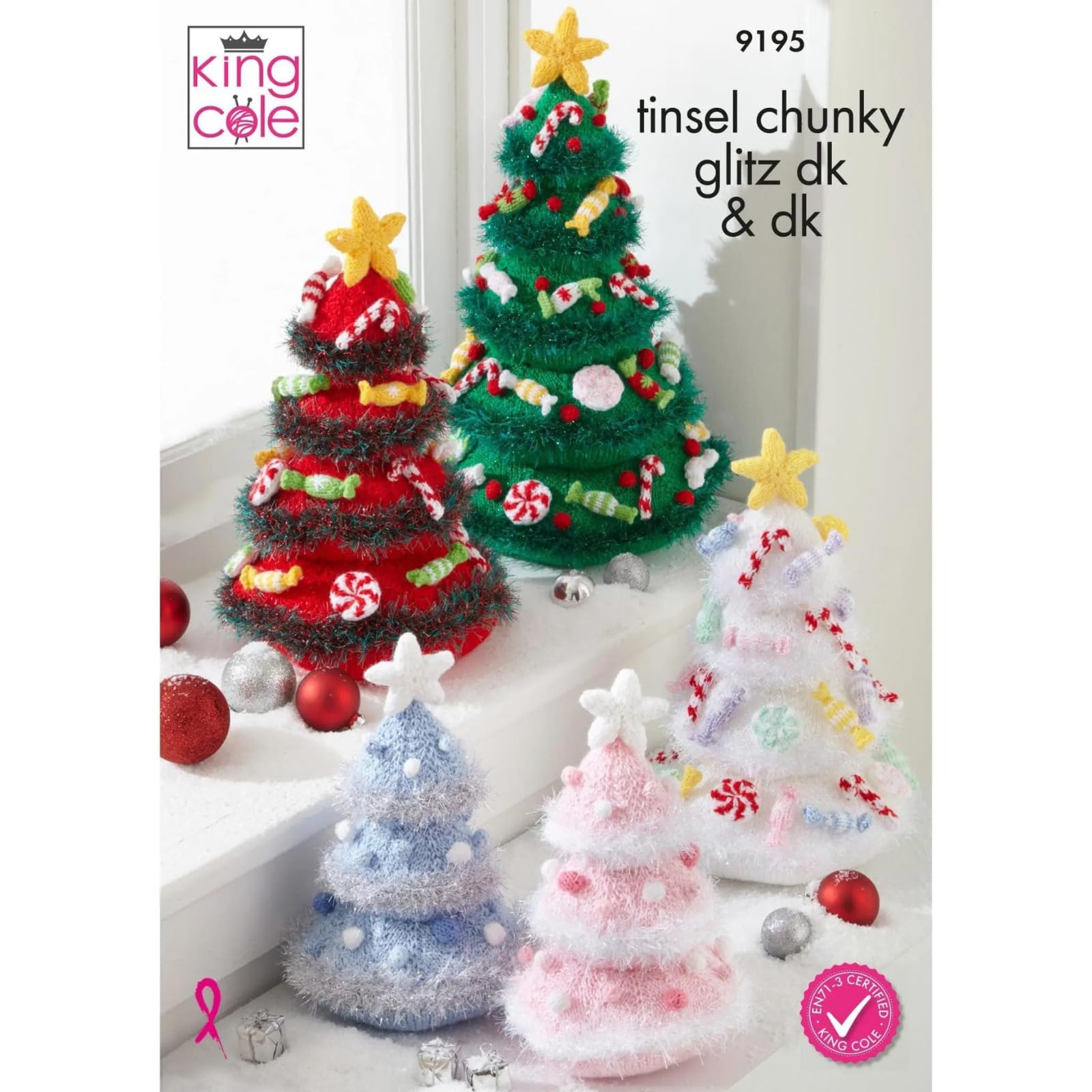 King Cole Tinsel & DK Knitting Pattern - 9195 Christmas Trees