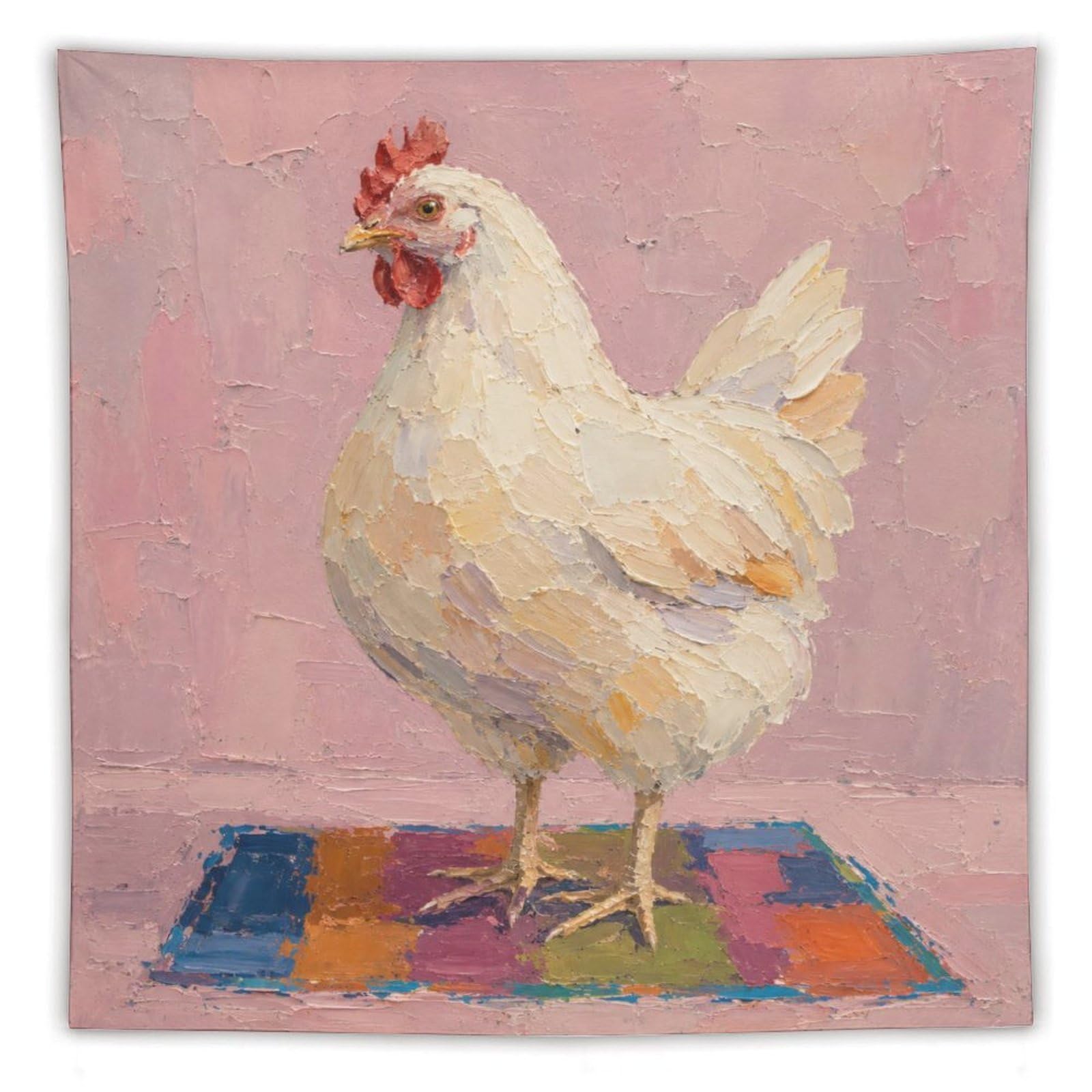 W7C8U2X3 White Chicken Pink Pastel Wall Tapestry, Painterly Texture