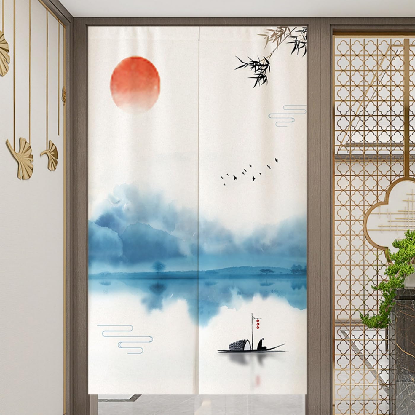 Guest Ruyunlai Japanese Noren Doorway Curtain, M10 Ink Painting, 85x150cm