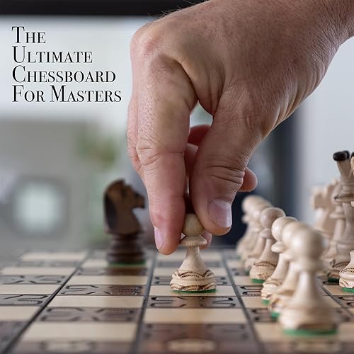 Vista 26 de Wegiel Legate - Juego de ajedrez de madera de lujo para adultos y niños, hecho a mano de madera de haya y abedul de primera calidad, diseño plegable