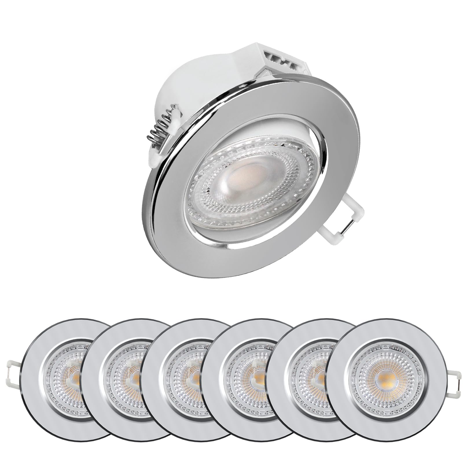 B&Q -  Led Downlight Chrome Tilt Recessed Ceiling Spotlight 4.8W 500 Lumens Ip44 Colour Changeable Cct3 Pack Of 10