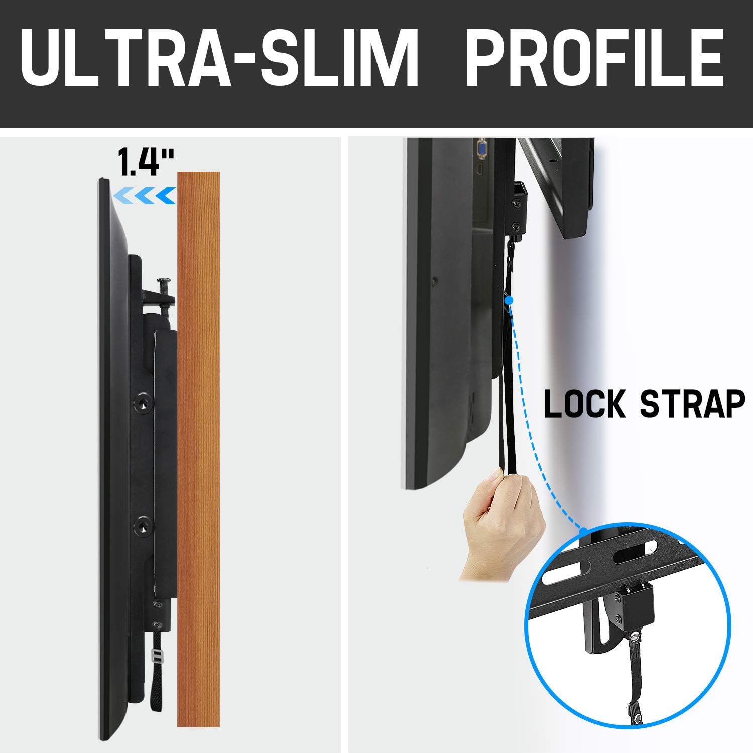 Mounting Dream TV Wall Mount TV Bracket with Leveling Design for 37-70 inch TVs, Fixed TV Mount with Max VESA 600x400mm Weight up to 132 LBS, Low Profile TV Wall Mounts Fit 16", 18", 24" Wood Studs