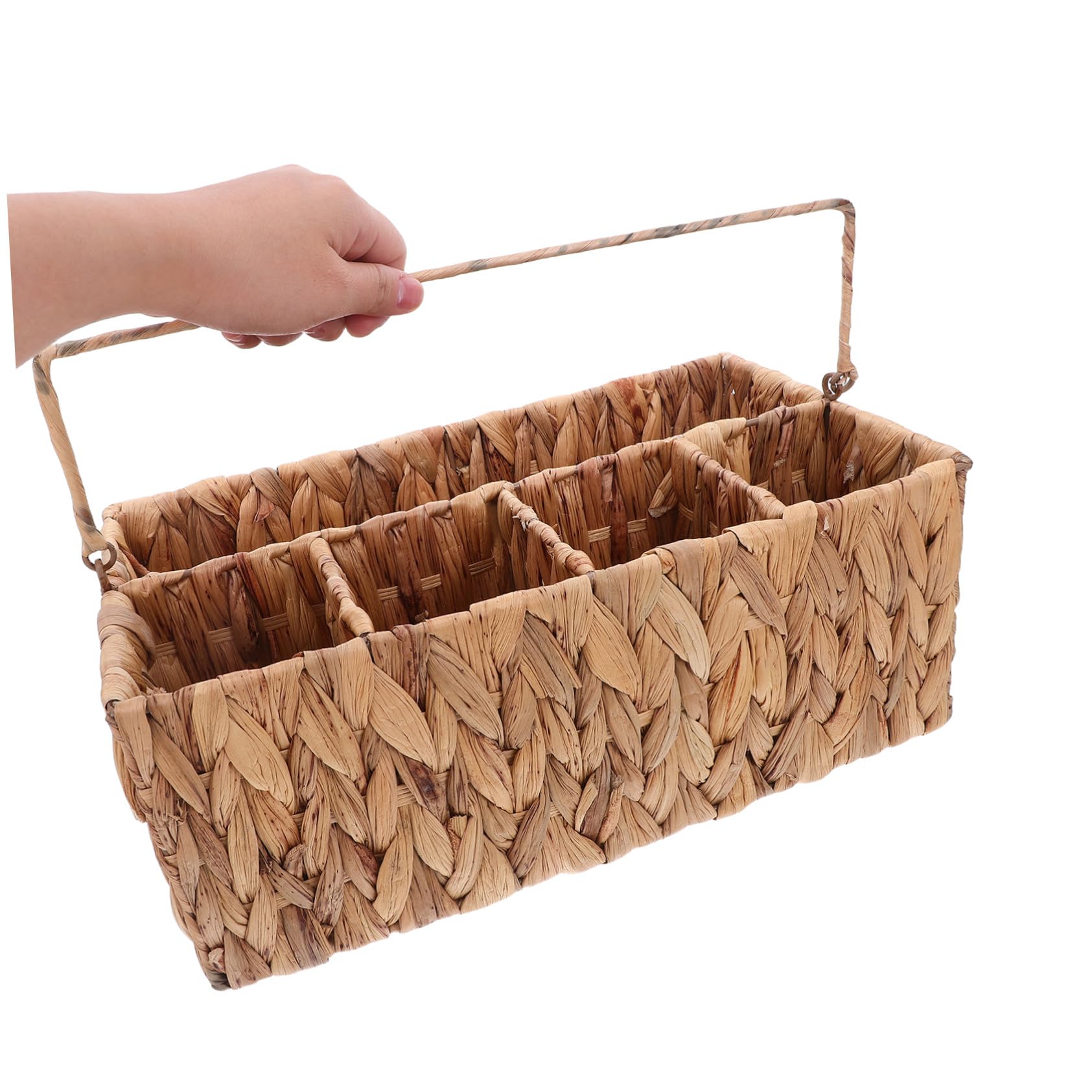 Zerodeko Cestino Portaoggetti in Vimini Con Manico Cestin Picnic Intrecciato Mano Organizer Per Posate Con Scomparti Cestino Per Riporre Utensili Da Cucina Picnic