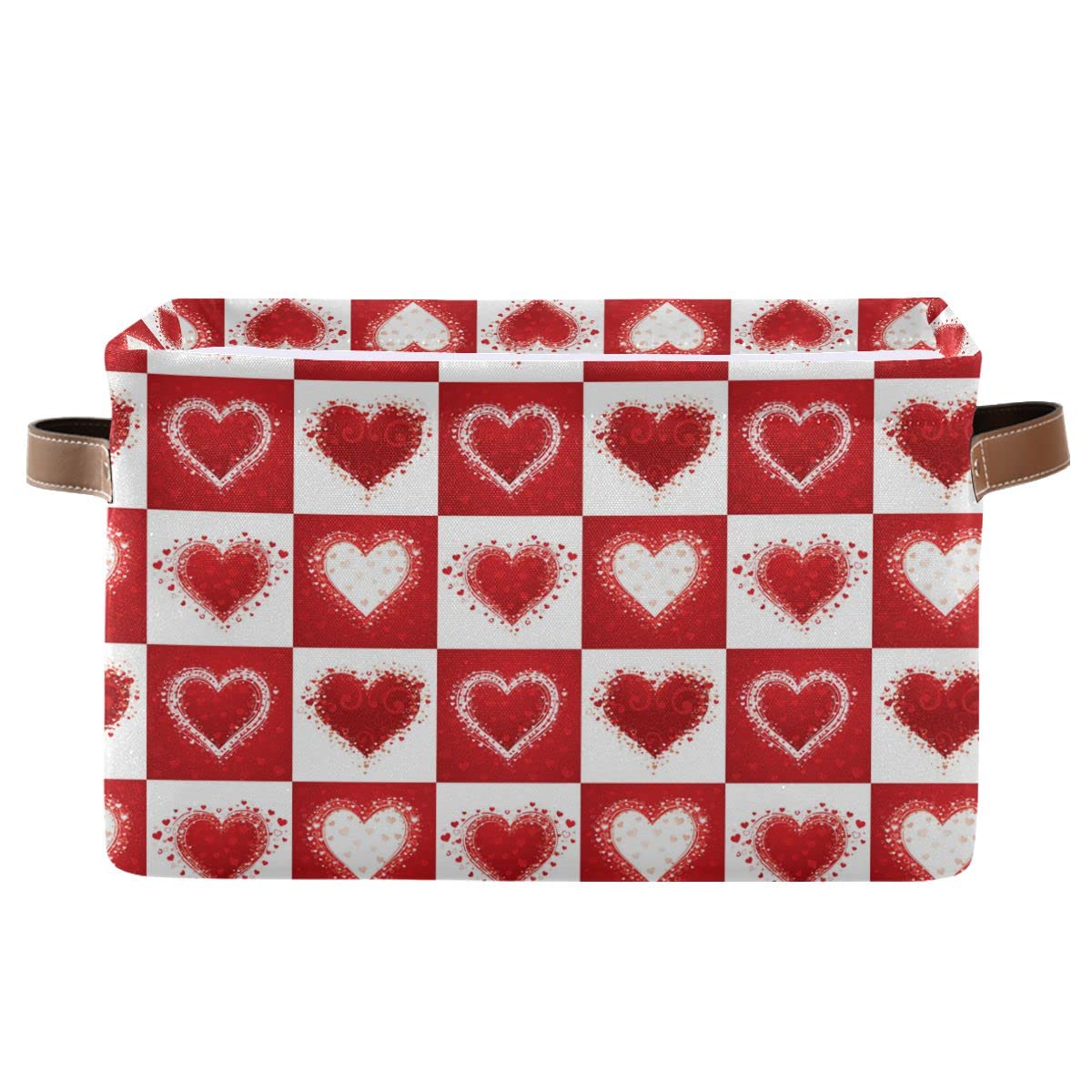 Happy Valentine's Day Love Heart Storage Basket Fabric Laundry Baskets Red White Buffalo Plaid Storage Boxes Organizer Bag for Baby Cloth Dog Toy Book Storage Cubes Shelf Closet Bins 16×12×8 Inches