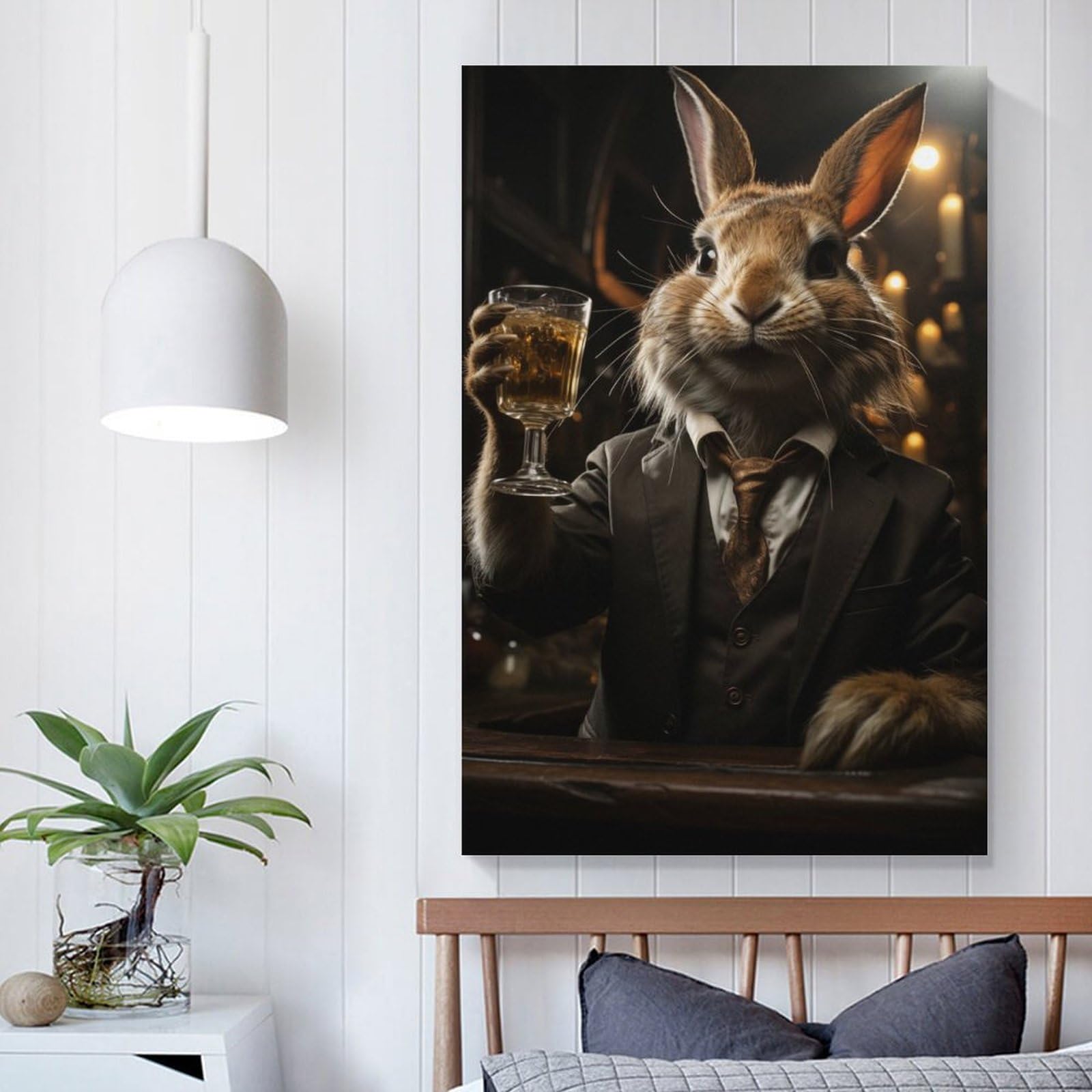 POLIUAWS Art Print Rabbit Drinking Whiskey Bedroom Wall Decor Painting Modern Room Kitchen Canvas Photo Prints Canvas Wall Art Gifts Women Men 24x36inch(60x90cm)