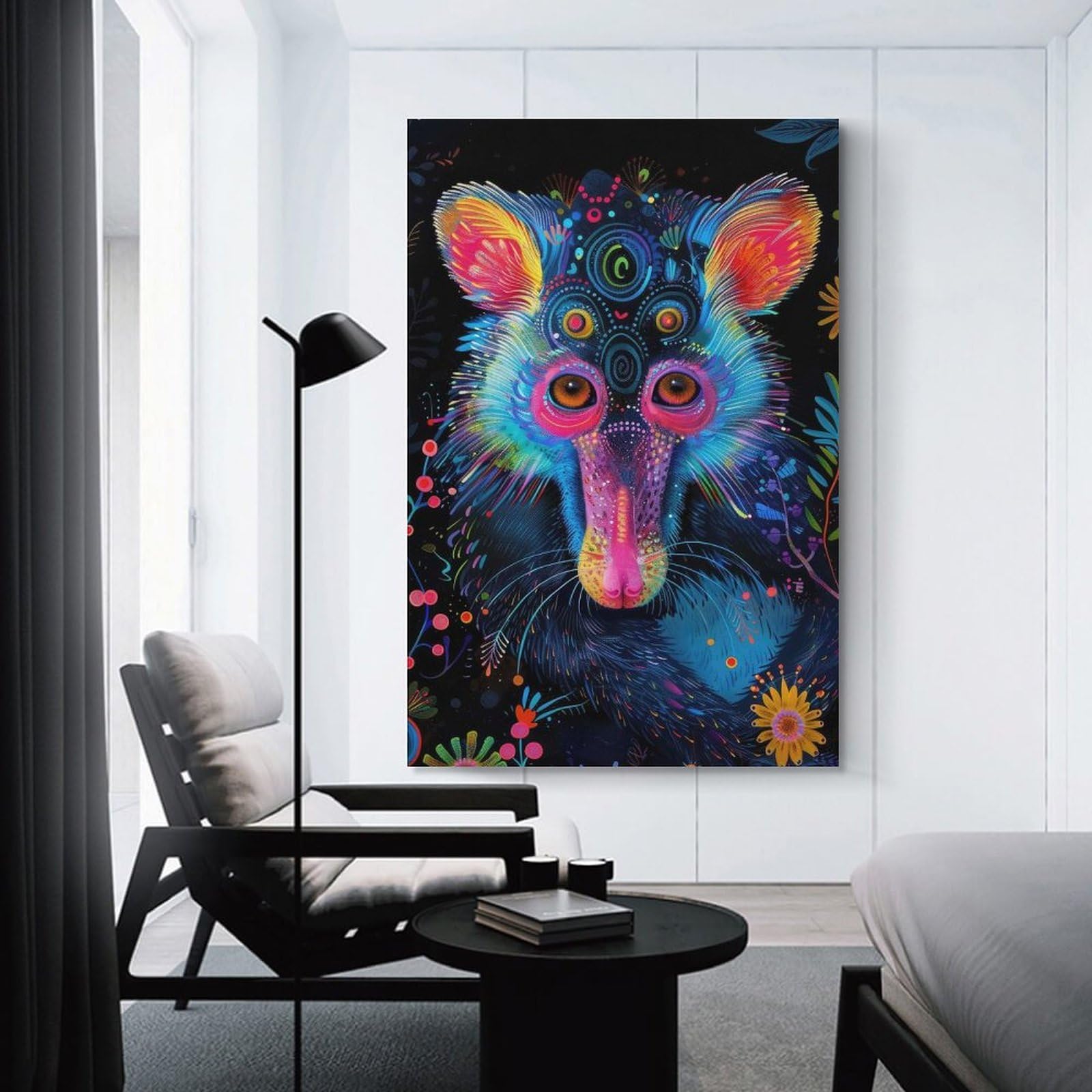 Junmoney Psychedelic Neon Mandrill Animal Portrait Wall Art Print 16x24inch(40x60cm), for Gallery Wall Layouts in Home Or Office, An Easy Match for Collected Prints