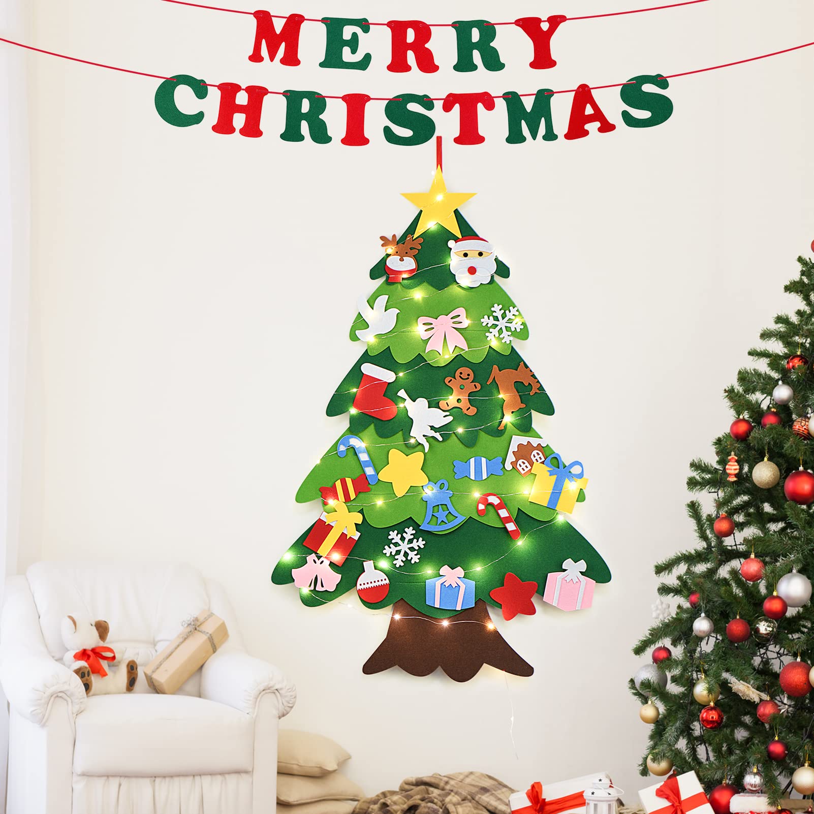 クリスマスツリーオーナメント　クリスマスツリー壁掛け　飾り　フェルト Amazon | クリスマスツリー クリスマス 飾り 壁掛け ミニフェルト