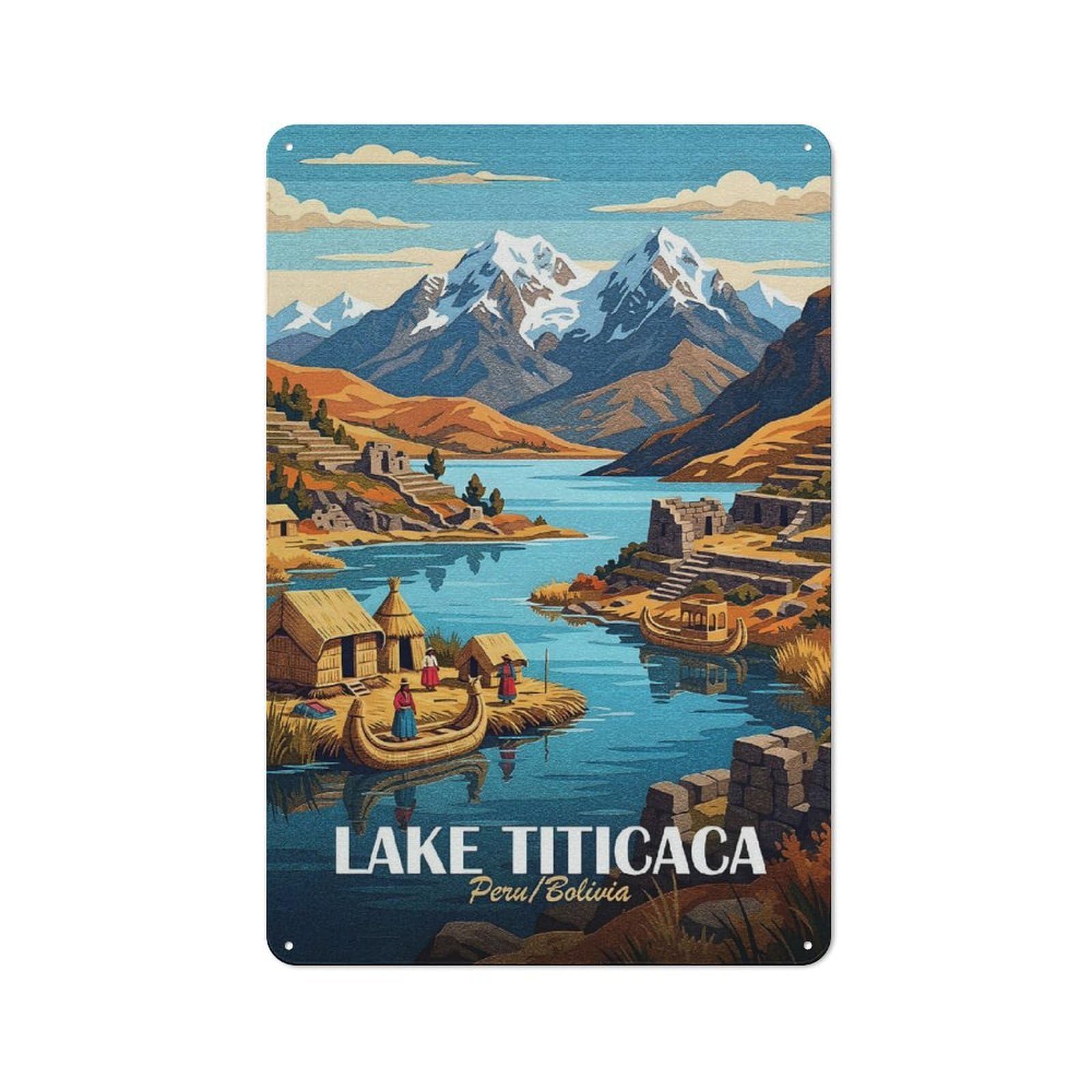 Junmoney Style-10 Lake Titicaca Peru Bolivia Shop Front Style Metal Wall Decor 30X20cm, Bistro Metal Sign For Takeaway, Bar, Kitchen Or Counter Area