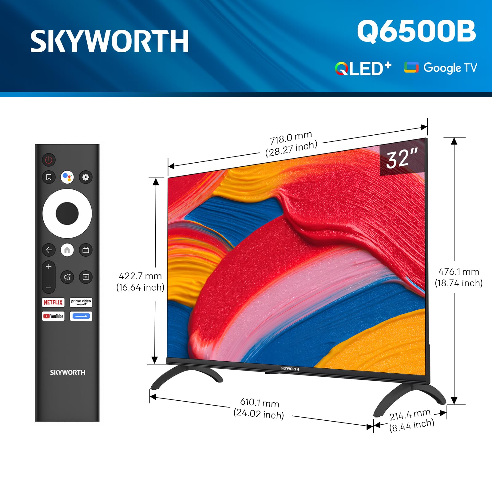 SKYWORTH 32インチ Google TV F32S21Q SKYWORTH 32 Inch QLED Smart TV, HD TV Compatible with Google TV