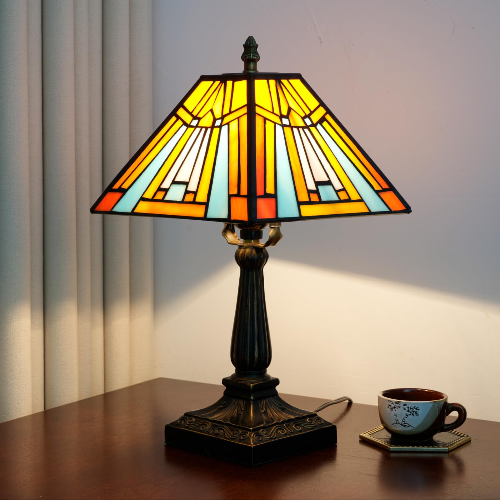 Tiffany lampa stołowa bursztynowa brązowa witrażowa lampa misja styl antyczne biurko obok lampki do czytania do domu salonu sypialni