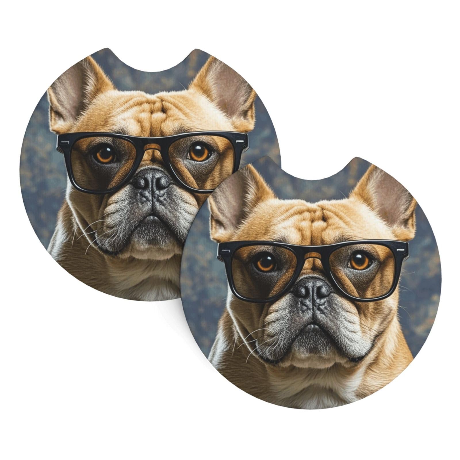 2 Pack Car Coaster for Cup Holders French Bulldog Wearing Sunglasses Car Cup Coaster 2.7" Neoprene Non-Slip Automotive Cup Mat Universal Auto Car Interior Accessories for Women Men Cup Pad
