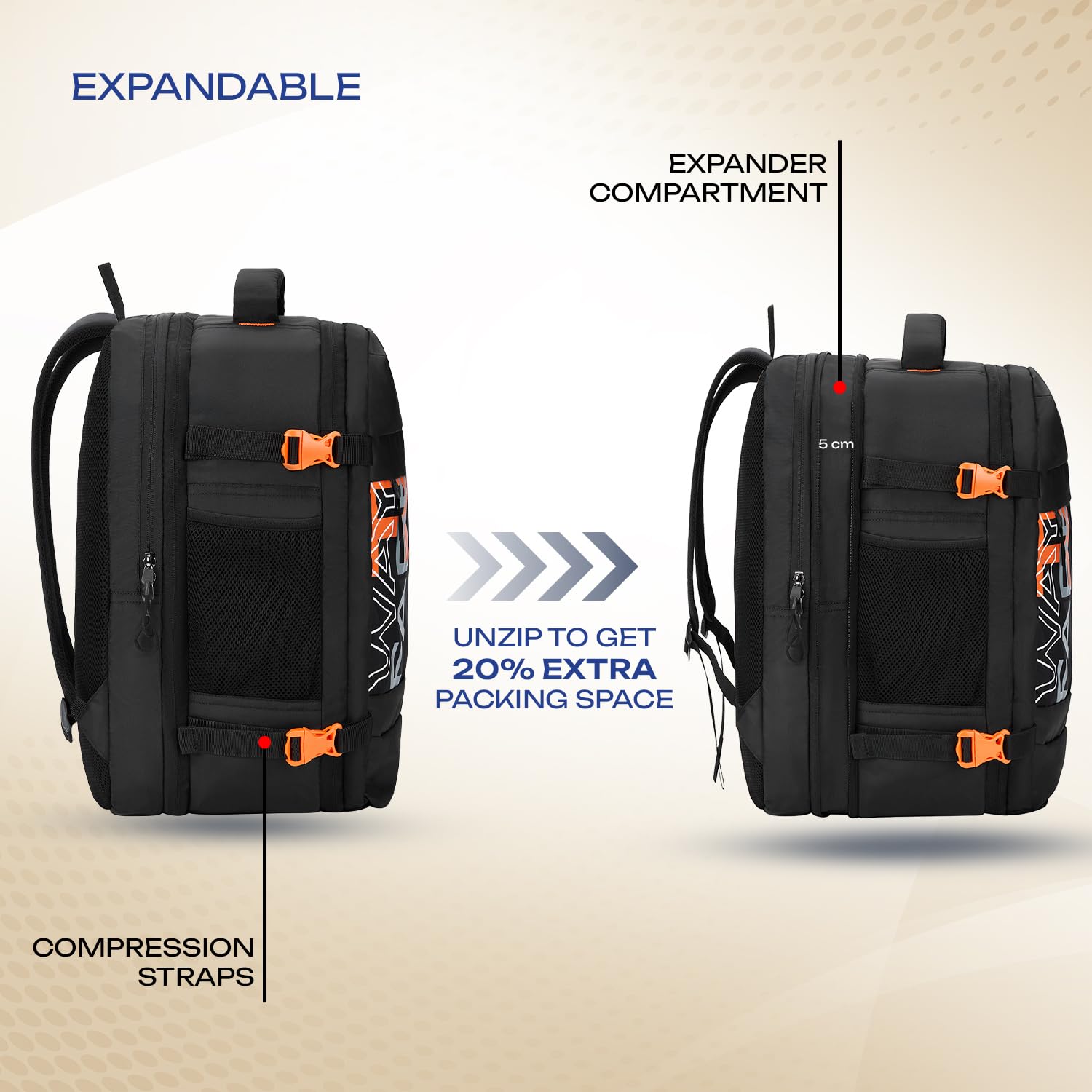 Safari Weekender 45L Expandable Overnighter Casual Hiking Travel Backpack Large size Laptop Bag for Man and Women with suitcase compartment, Ideal for Office Use, Work Trips, College, boys and girls — Amazon image 2