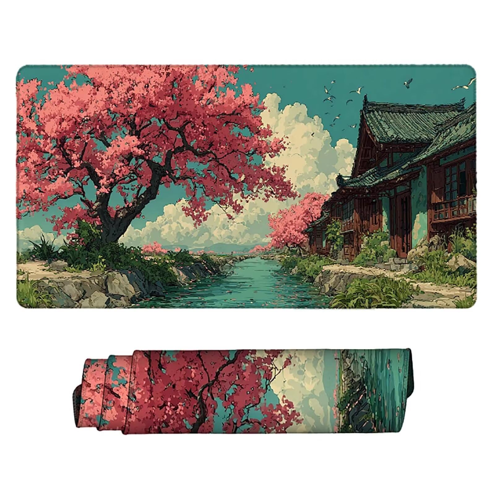 Tappetino Mouse XXL 1000x500mm Albero Mousepad Paesaggio Tappetino Scrivania Grande, con base in Gomma Antiscivolo, Impermeabile Sottomano Scrivania per Computer, Ufficio, Accessori Gaming 5-2332x