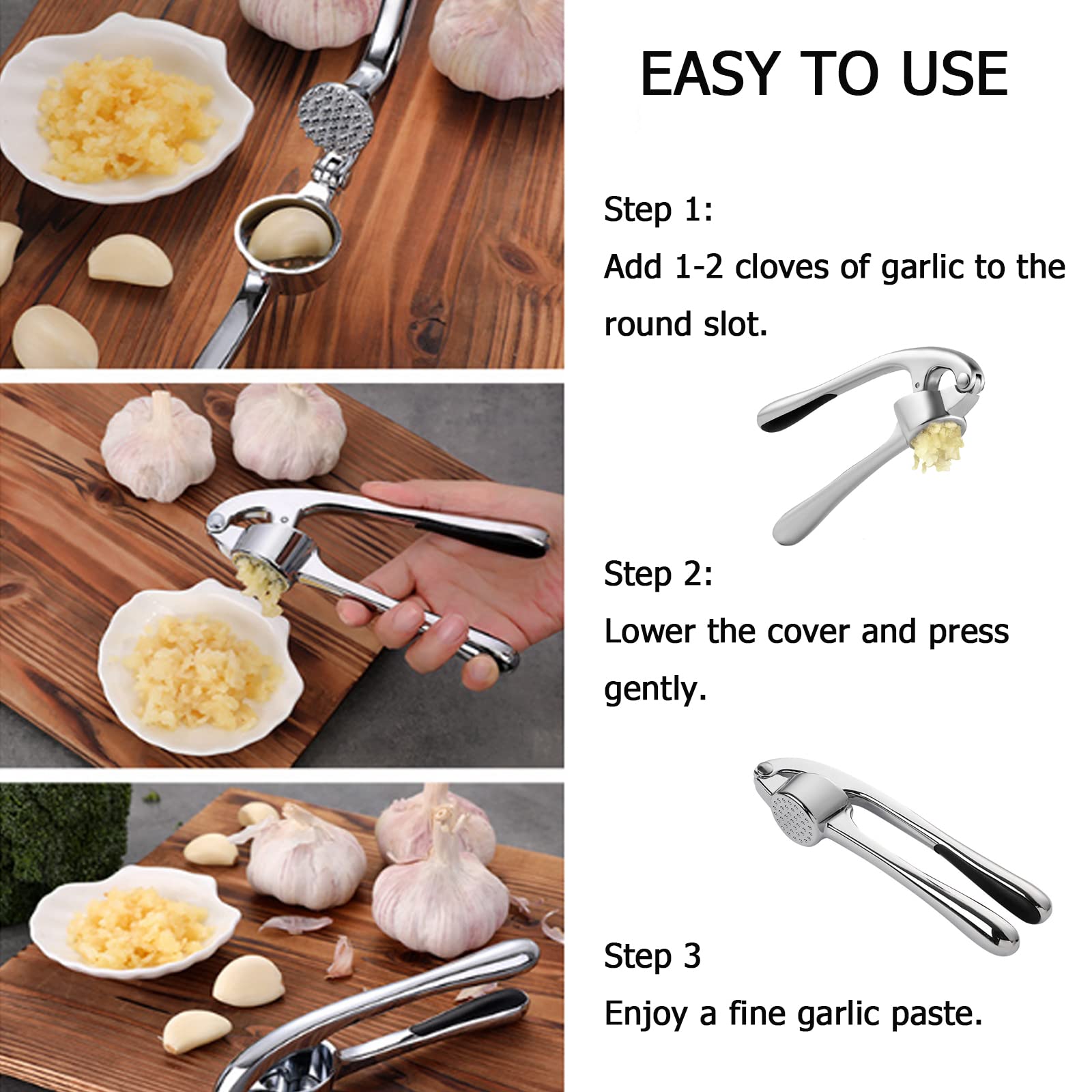 Pressa Per Aglio In Acciaio Inox AOMAIGAD - Con Pelapatate E Spazzola, Per Aglio E Zenzero