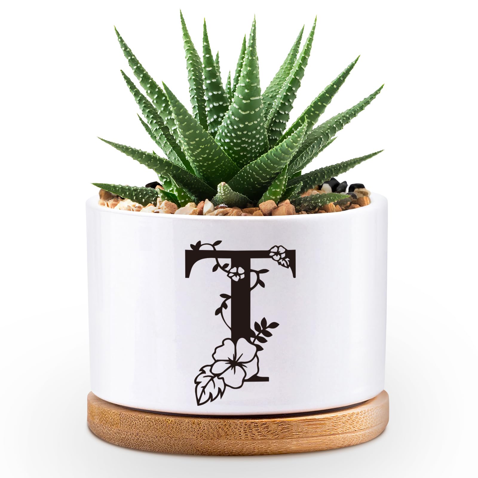 Personalized Initial Letter Planter Gifts for Women, Monogram Succulent Plant Pot, Funny Alphabet Flower Pots for Desk Decor, Monogrammed Gifts for Women Friends Mom Coworkers Teacher Plant Lovers (T)