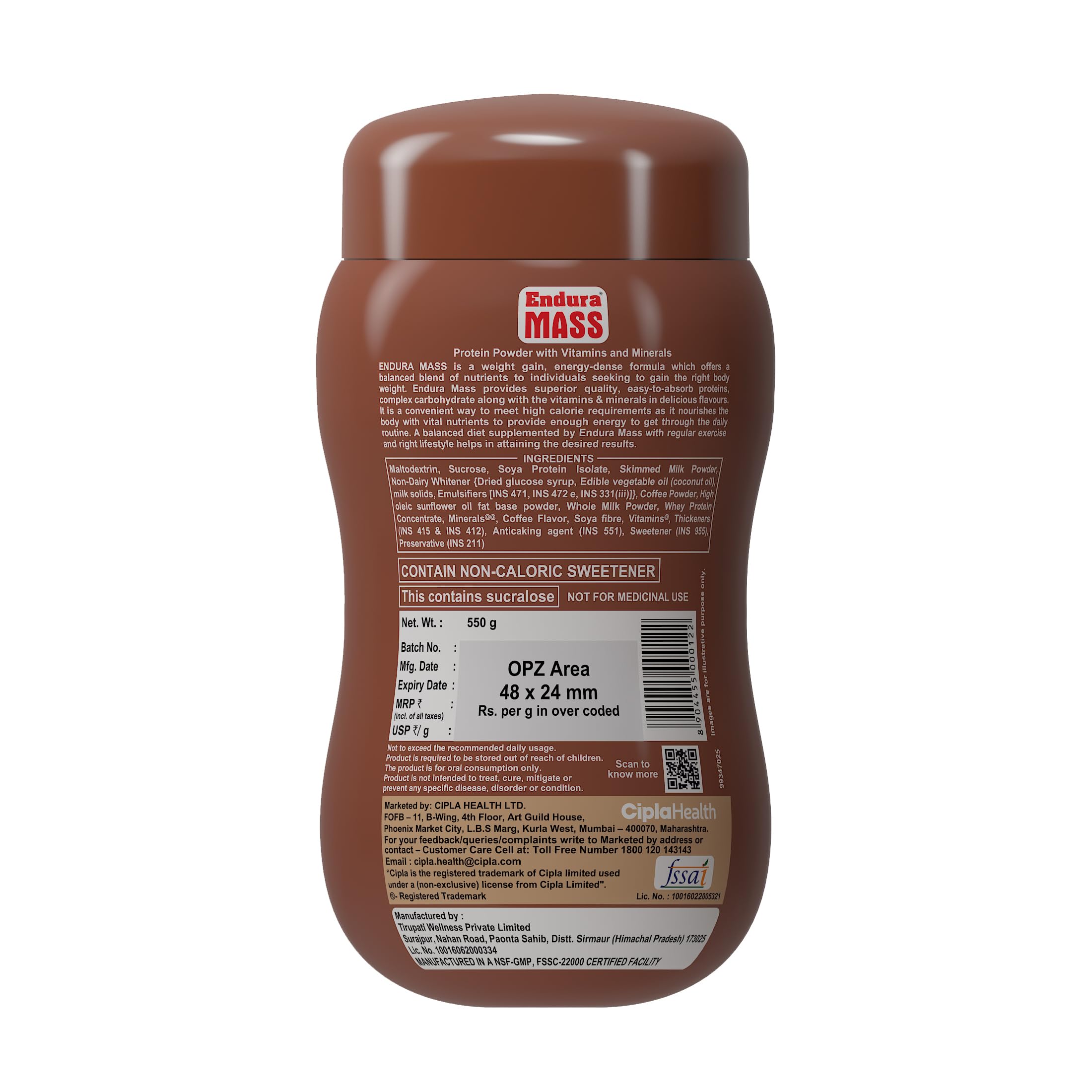 Endura Mass Weight Gainer Powder 550 G Cafe Mocha Flavour|Unique Blend Of 3 Sources Of Protein,Carbs,Vitamins & Essential Minerals|For Children Above 10 Years,Men,Women & Athletes,1 count,33 Servings - Image 2 thumbnail