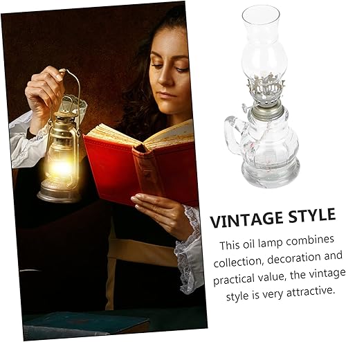 Miniatura 7 de Kisangel Lámpara de cristal elegante del queroseno del vintage de la linterna del aceite para el ambiente casero a prueba de viento