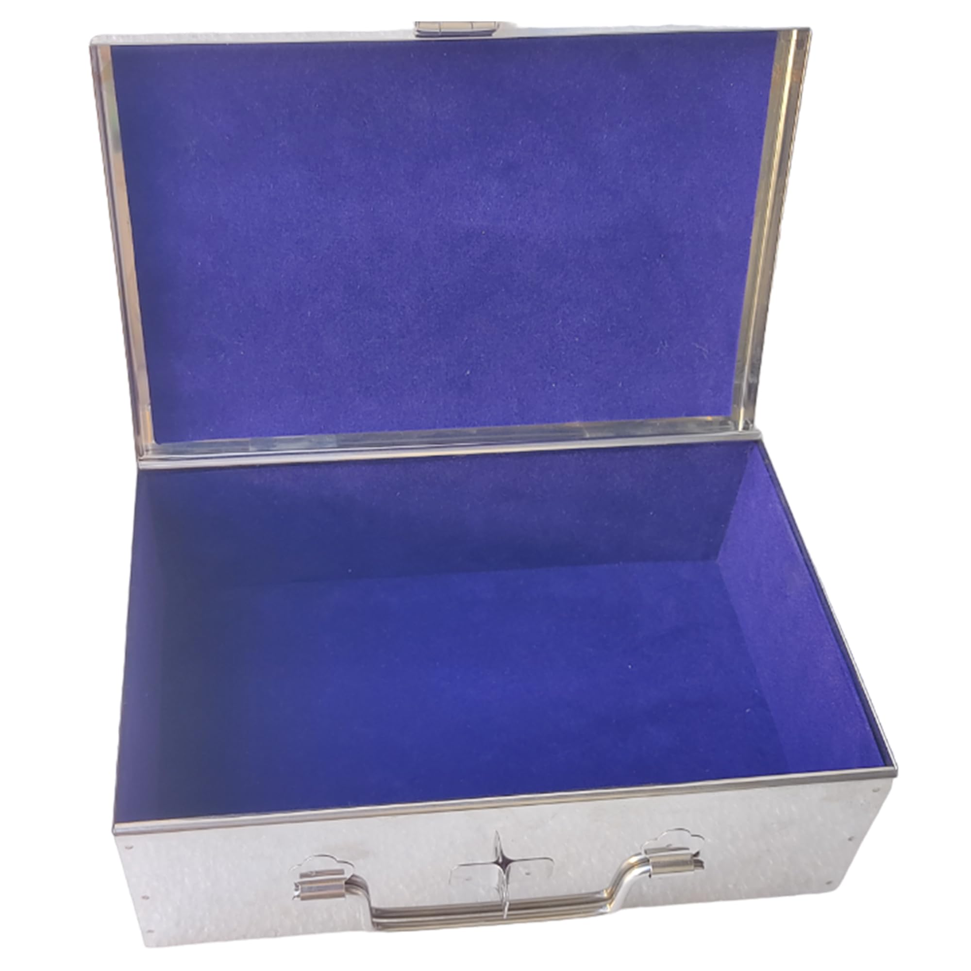 GinoSet® Stainless Steel Safe Bank Locker Jewellery Ornaments Storage And Cash Container Box with Cushion - with Velvet Lining(Sky Blue) Size 9 Inch (W-23 cm, L-15.5 cm, H-7.5 cm)-image-35